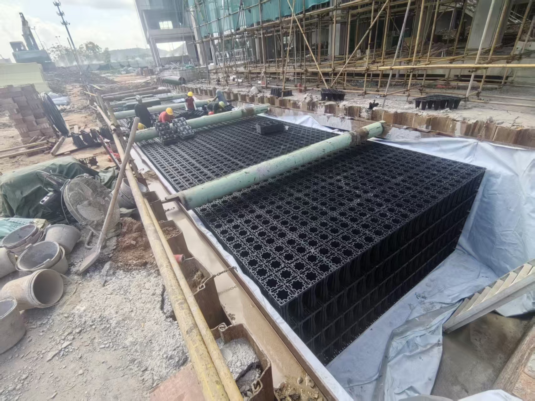 雨水收集系统PP模块蓄水池，现场施工返图~